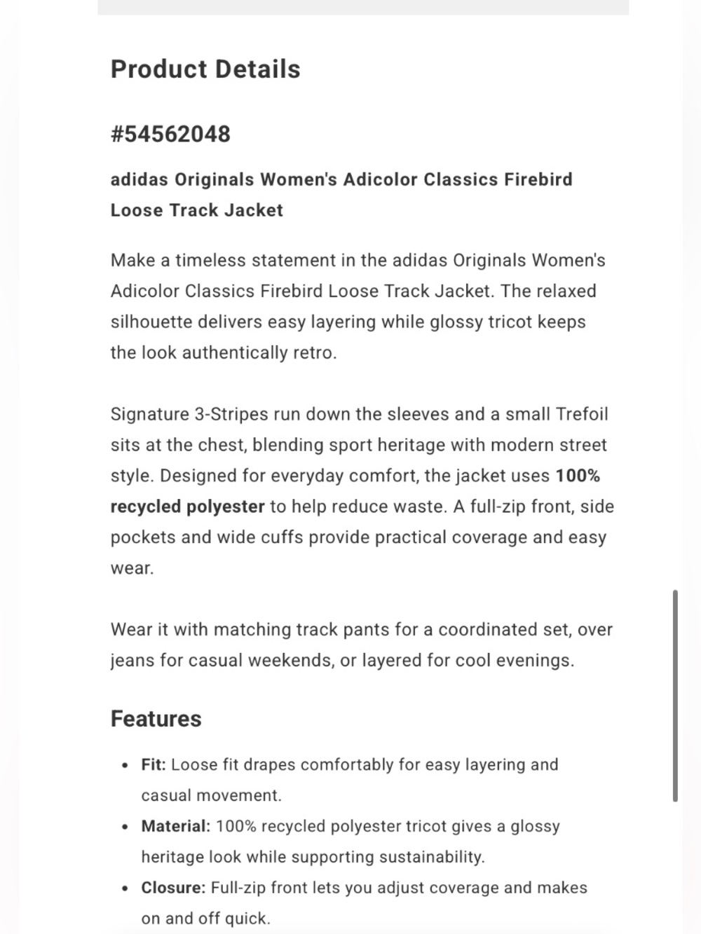 adidas Originals Women’s Firebird Loose Track Jacket Wide Leg Pant Tracksuit Set - Picture 15 of 16